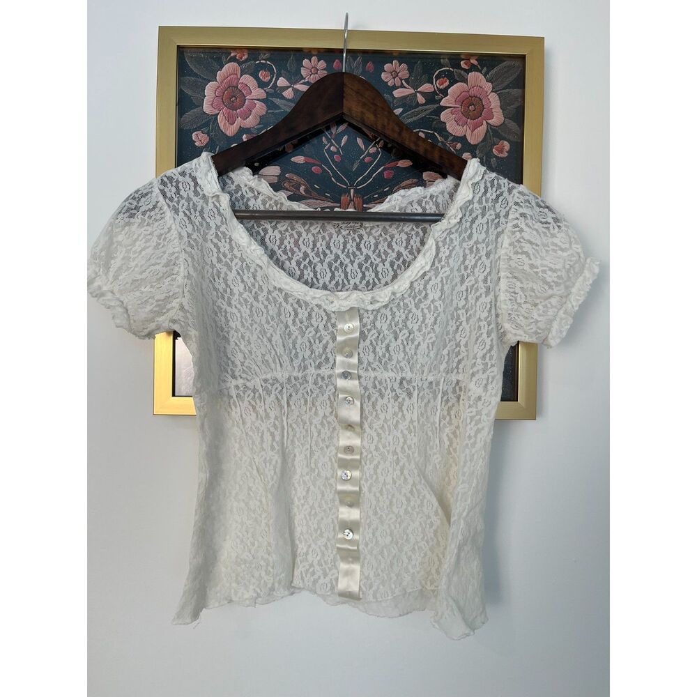 Y2K American Rag Cie Cream Lace Top Coquette Made in USA